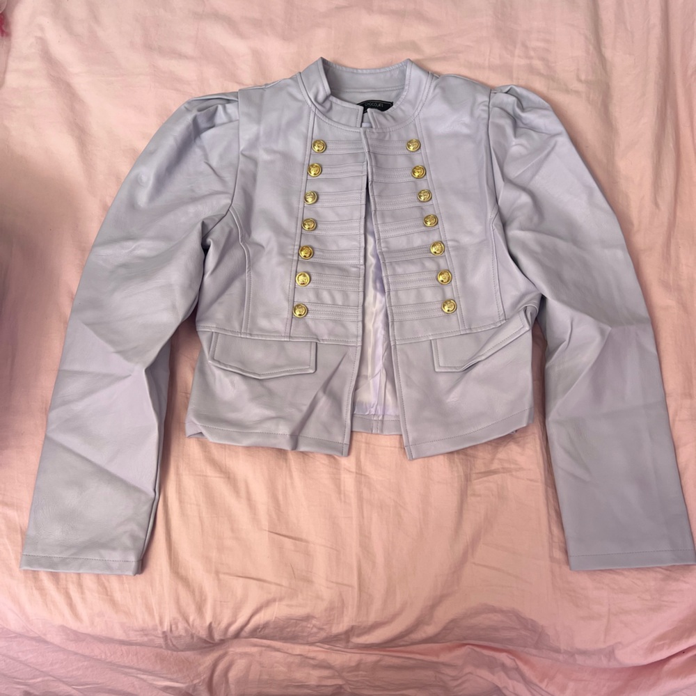 Chocolate Light Lavender Blazer with Gold Buttons